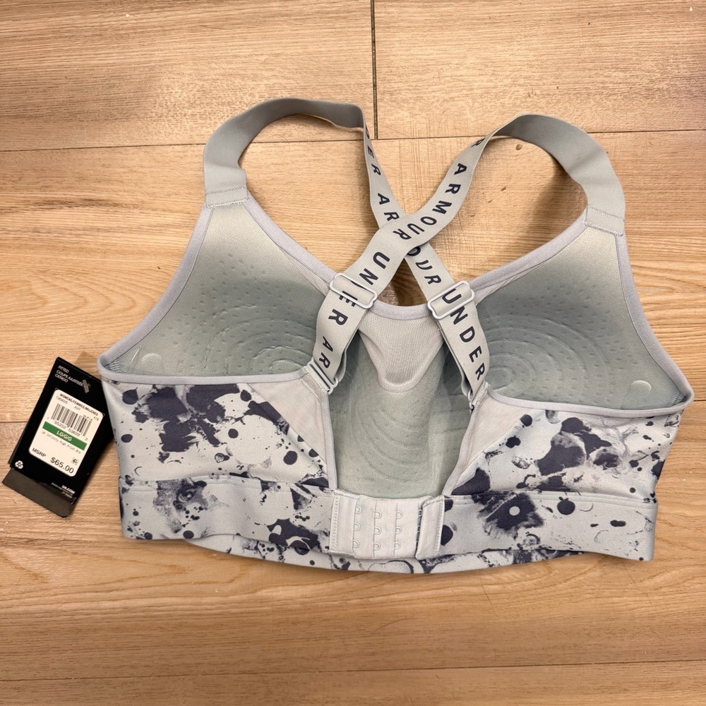 Under Armour Blue Sports Bra Women's Large Athletic Sporty Athleisure Patterened - Picture 3 of 8